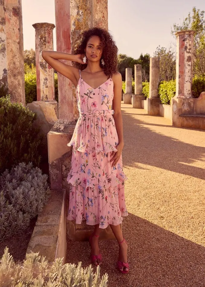 Phase Eight River Floral Tiered Midi Dress Pinkmulti Women Dresses