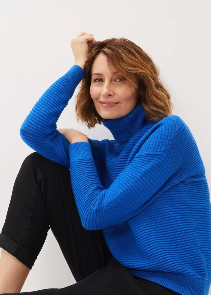 Phase Eight Rocco Ribbed Roll Neck Jumper Sky Blue Women Knitwear