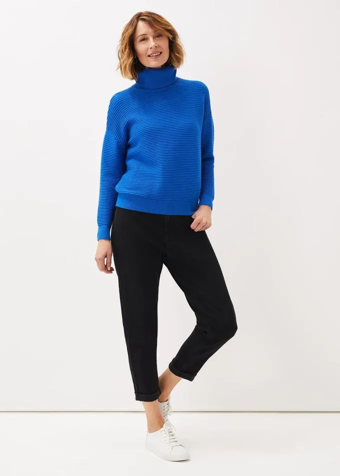Phase Eight Rocco Ribbed Roll Neck Jumper Sky Blue Women Knitwear