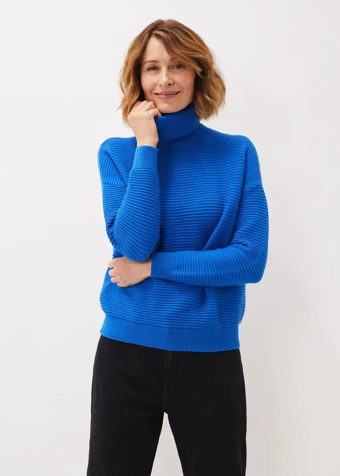 Phase Eight Rocco Ribbed Roll Neck Jumper Sky Blue Women Knitwear