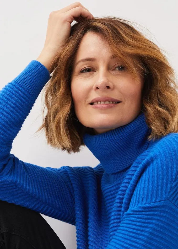 Phase Eight Rocco Ribbed Roll Neck Jumper Sky Blue Women Knitwear