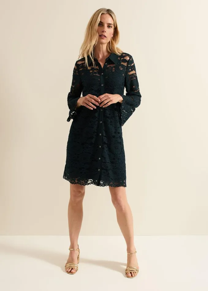 Phase Eight Rojina Teal Lace Shirt Dress Teal Women Dresses