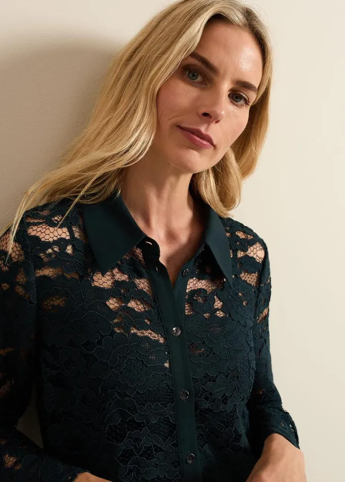Phase Eight Rojina Teal Lace Shirt Dress Teal Women Dresses