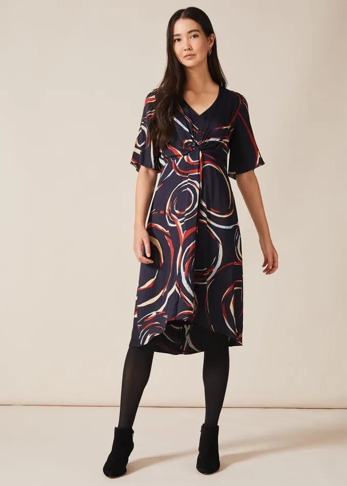 Phase Eight Rosina Swirl Satin Dress Navymulti Women Dresses