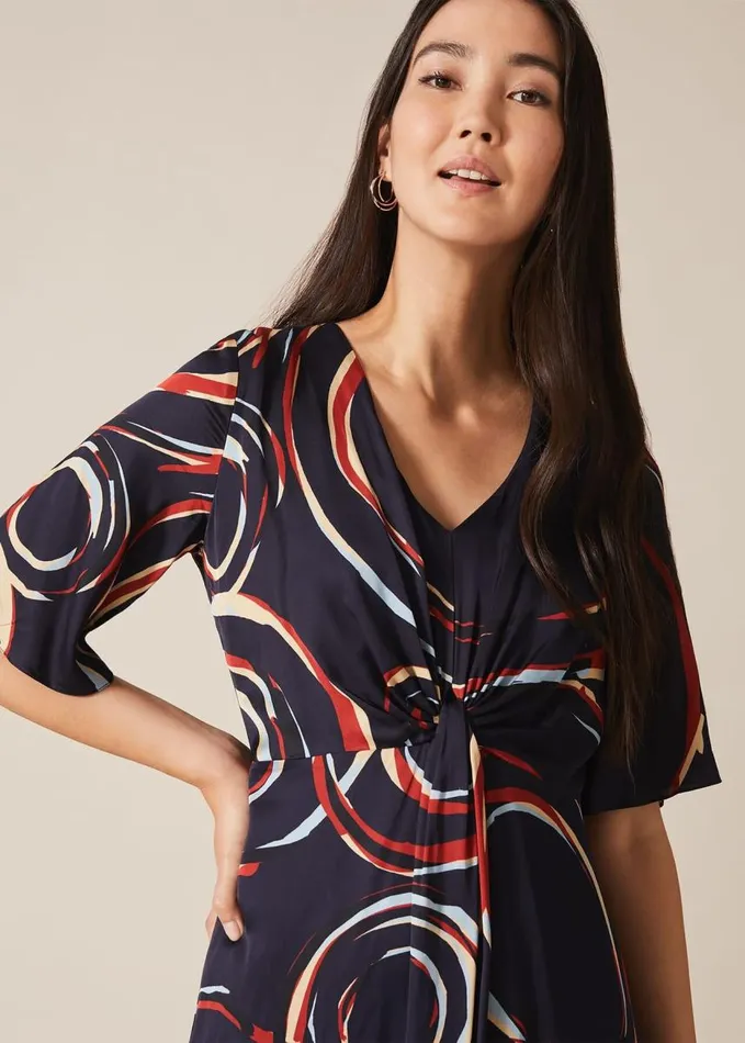 Phase Eight Rosina Swirl Satin Dress Navymulti Women Dresses