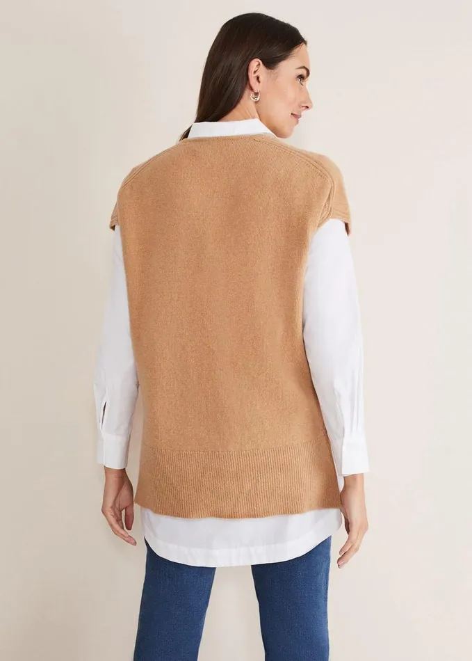 Phase Eight Safin V Neck Wool Blend Knitted Tabbard Camel Women Knitwear
