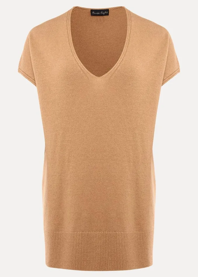 Phase Eight Safin V Neck Wool Blend Knitted Tabbard Camel Women Knitwear
