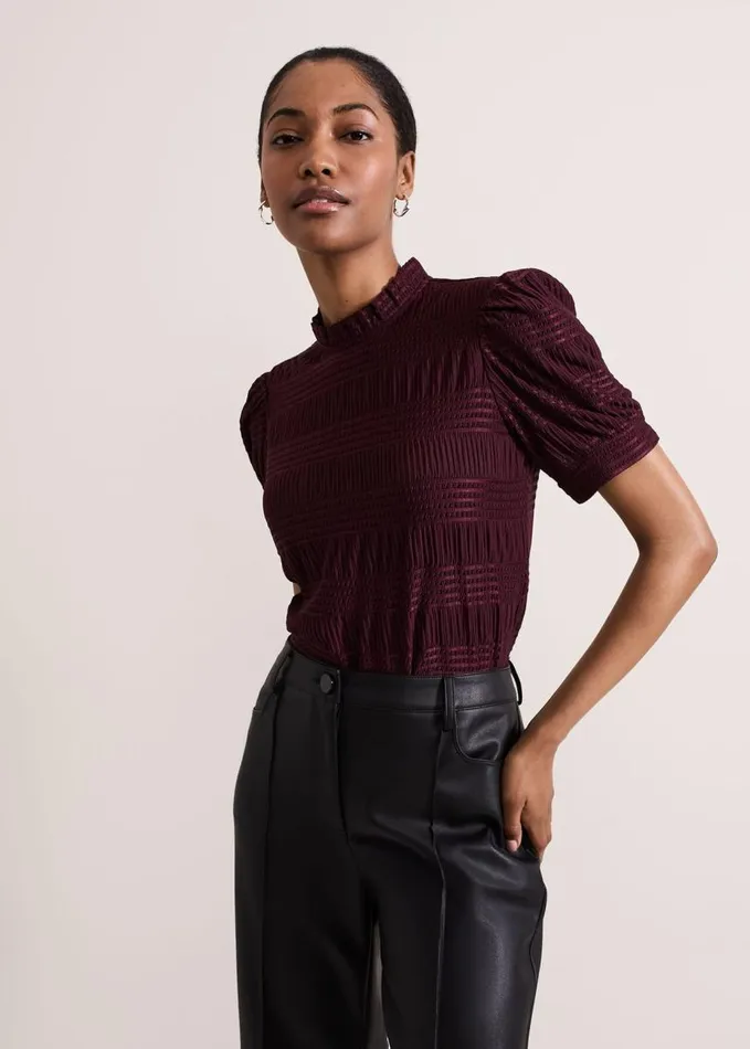 Phase Eight Samiha Textured Top Burgundy Women Tops and TShirts