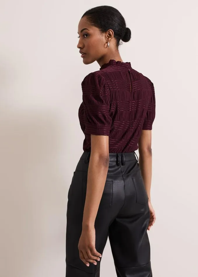 Phase Eight Samiha Textured Top Burgundy Women Tops and TShirts