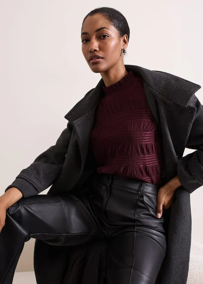 Phase Eight Samiha Textured Top Burgundy Women Tops and TShirts