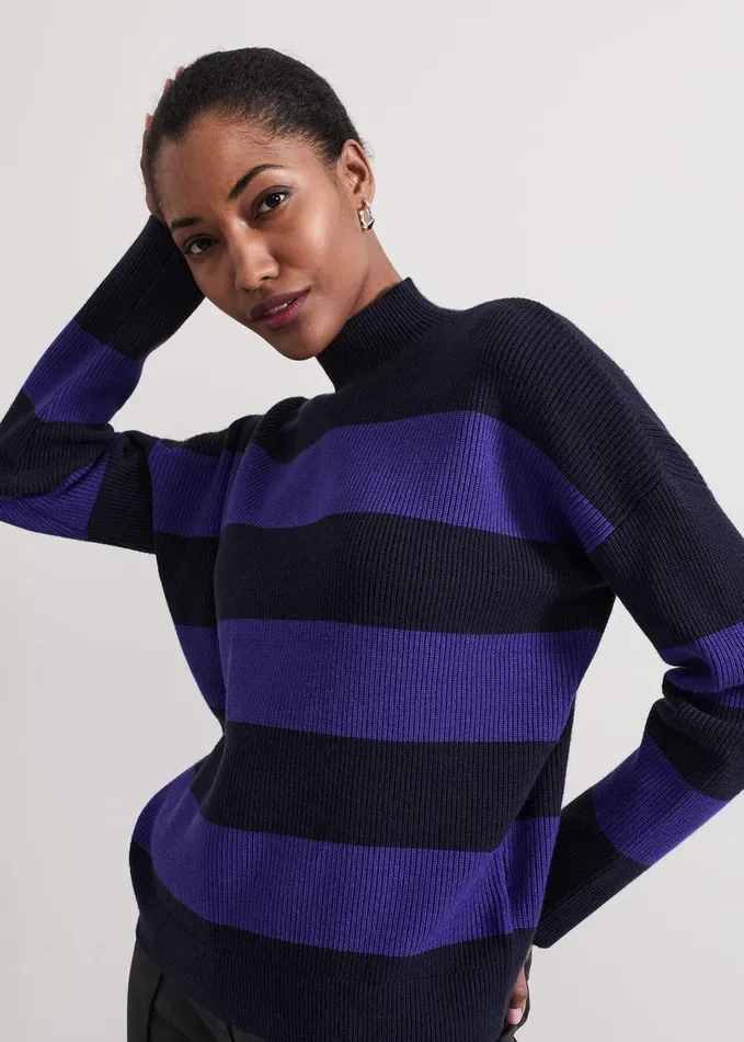 Phase Eight Sammi Stripe Jumper Navy Women Knitwear
