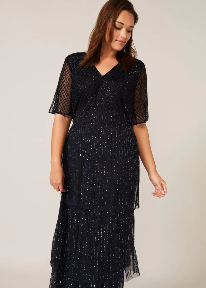 Phase Eight Sascha Beaded Maxi Dress Navy Women Dresses