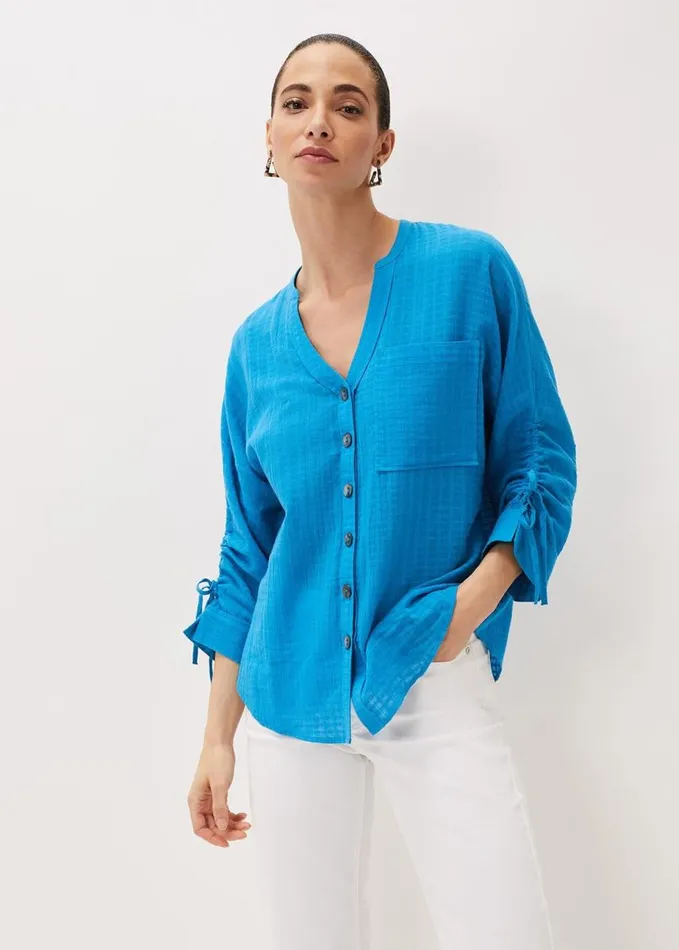 Phase Eight Savvy Check Blouse Turquoise Women Shirts and Blouses