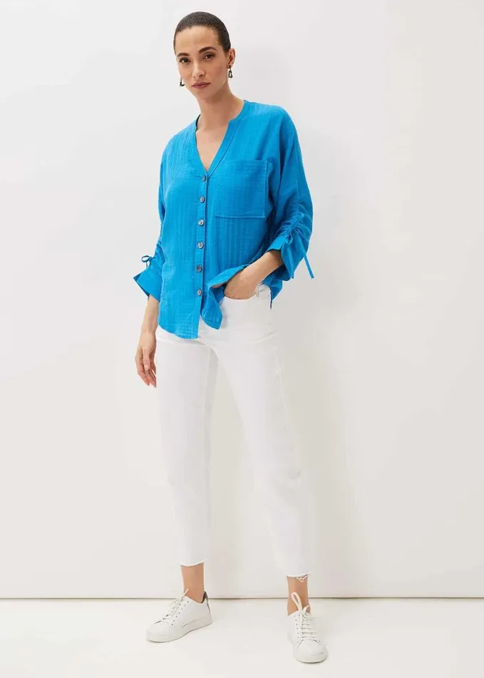 Phase Eight Savvy Check Blouse Turquoise Women Shirts and Blouses