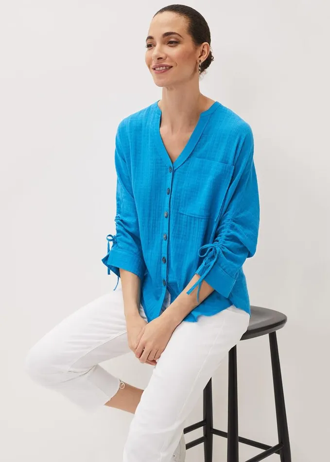 Phase Eight Savvy Check Blouse Turquoise Women Shirts and Blouses