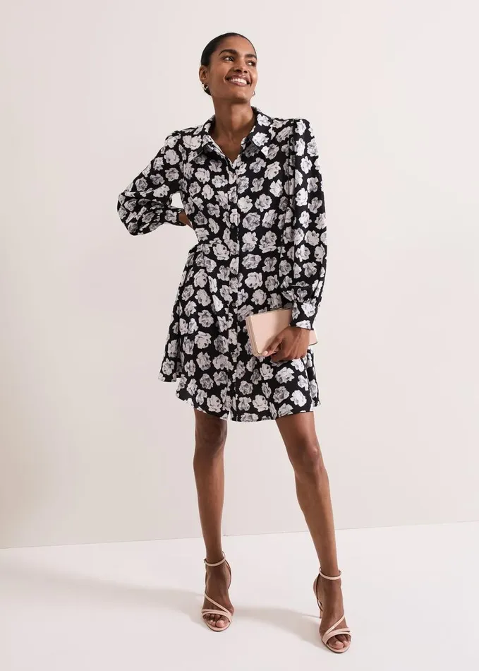 Phase Eight Selika Floral Swing Mini Dress Blackmulti Women Dresses