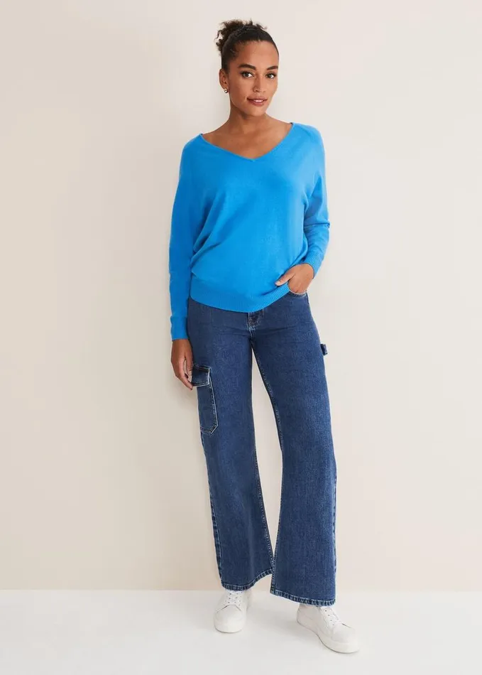 Phase Eight Senita V Neck Knit Jumper Pop Blue Women Knitwear