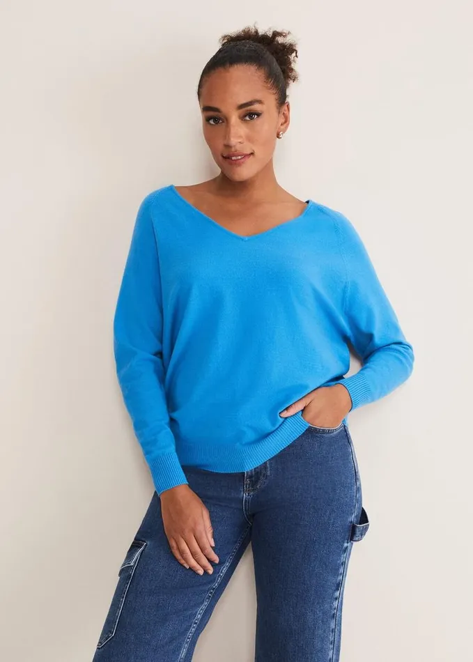 Phase Eight Senita V Neck Knit Jumper Pop Blue Women Knitwear