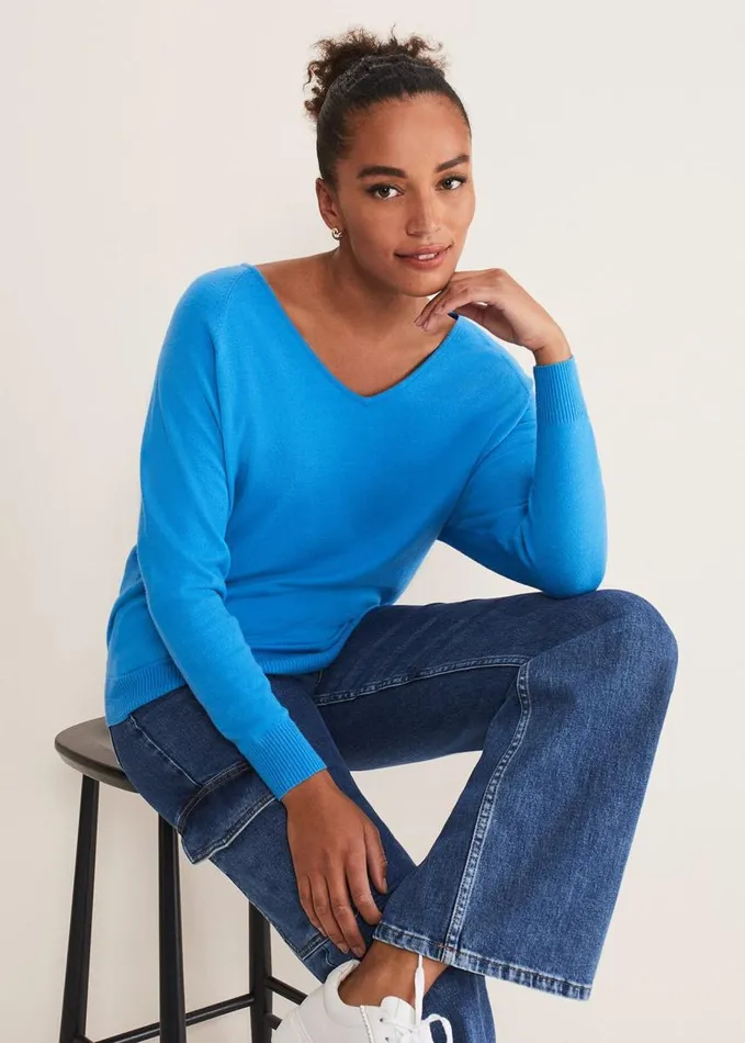 Phase Eight Senita V Neck Knit Jumper Pop Blue Women Knitwear