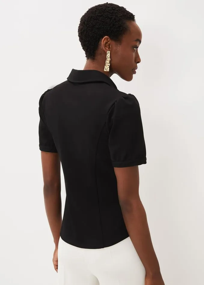 Phase Eight Shaden Zip Front Ponte Top Black Women Tops and TShirts
