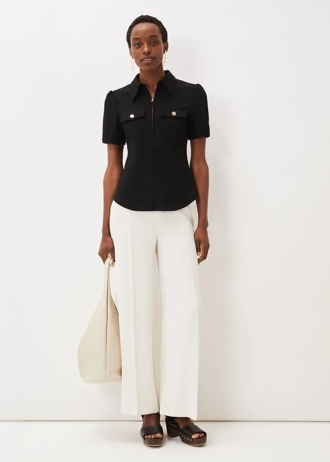 Phase Eight Shaden Zip Front Ponte Top Black Women Tops and TShirts