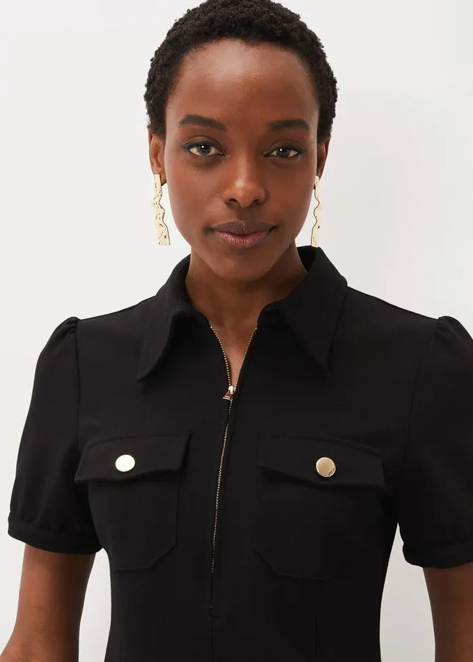 Phase Eight Shaden Zip Front Ponte Top Black Women Tops and TShirts