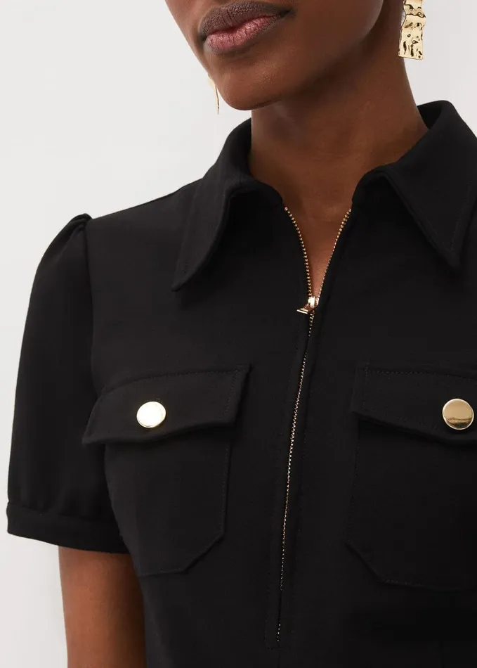 Phase Eight Shaden Zip Front Ponte Top Black Women Tops and TShirts