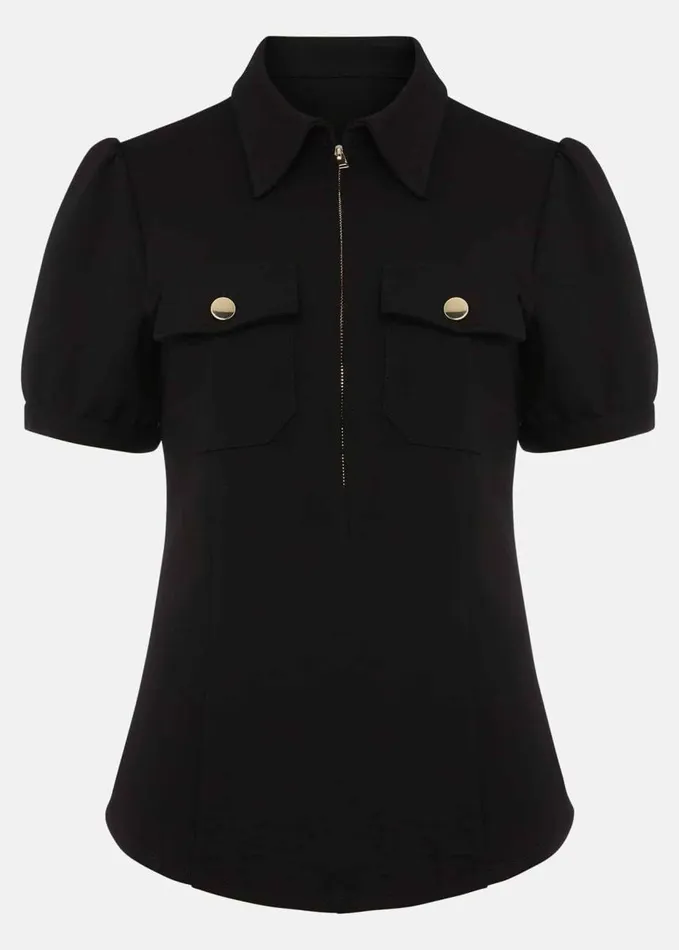 Phase Eight Shaden Zip Front Ponte Top Black Women Tops and TShirts