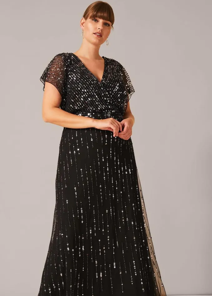 Phase Eight Shante Sequin Maxi Dress Black Women Dresses