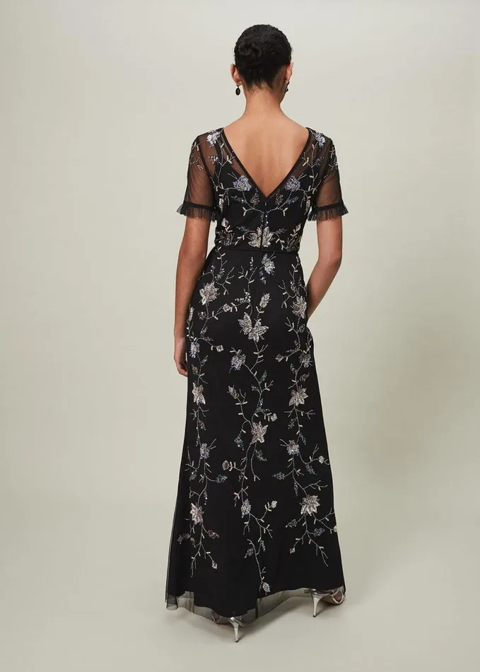 Phase Eight Sierra Sequin Floral Dress Black Women Dresses