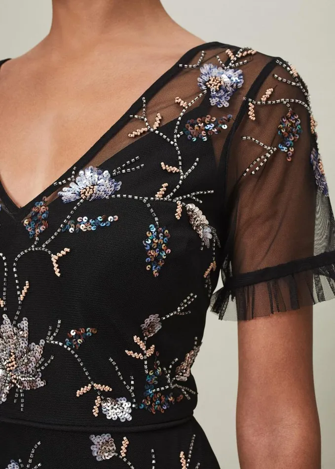 Phase Eight Sierra Sequin Floral Dress Black Women Dresses