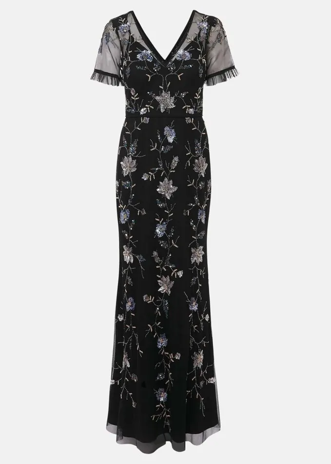 Phase Eight Sierra Sequin Floral Dress Black Women Dresses
