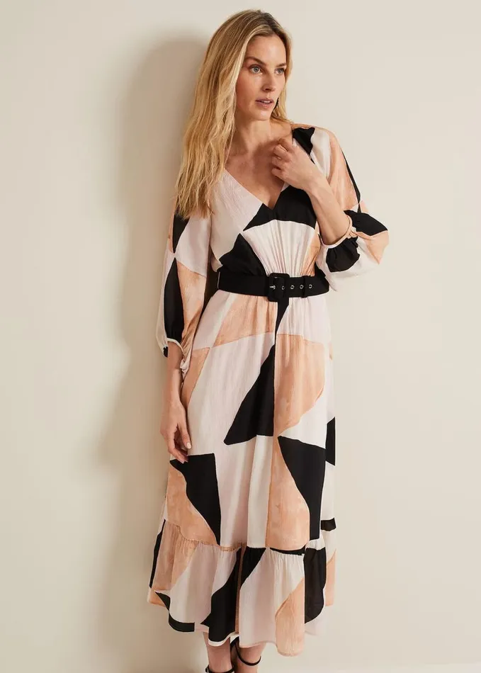 Phase Eight Sophia Colourblock Belted Midi Dress Multicoloured Women Dresses