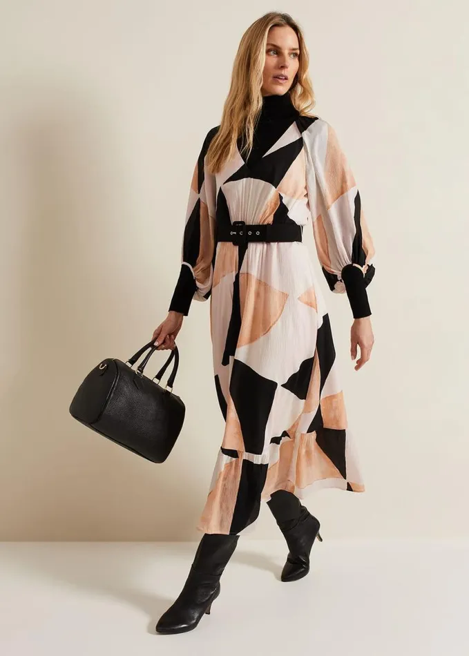 Phase Eight Sophia Colourblock Belted Midi Dress Multicoloured Women Dresses