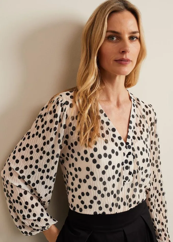 Phase Eight Sophia Spot Textured Mesh Top Ivory Women Tops and TShirts