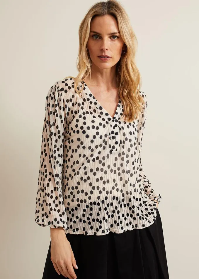 Phase Eight Sophia Spot Textured Mesh Top Ivory Women Tops and TShirts