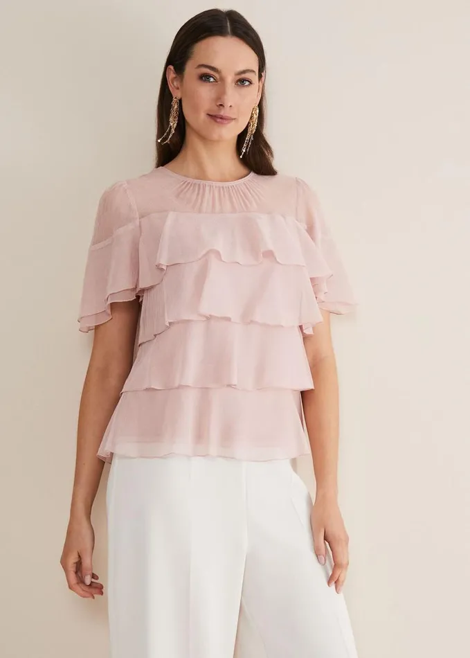 Phase Eight Stacey Ruffle Blouse Soft Pink Women Shirts and Blouses