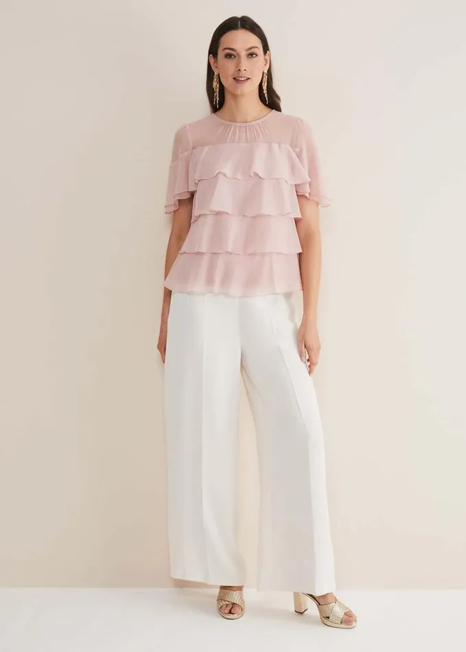 Phase Eight Stacey Ruffle Blouse Soft Pink Women Shirts and Blouses