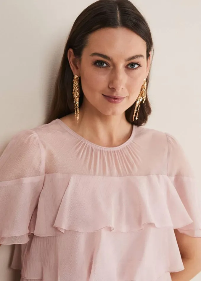 Phase Eight Stacey Ruffle Blouse Soft Pink Women Shirts and Blouses