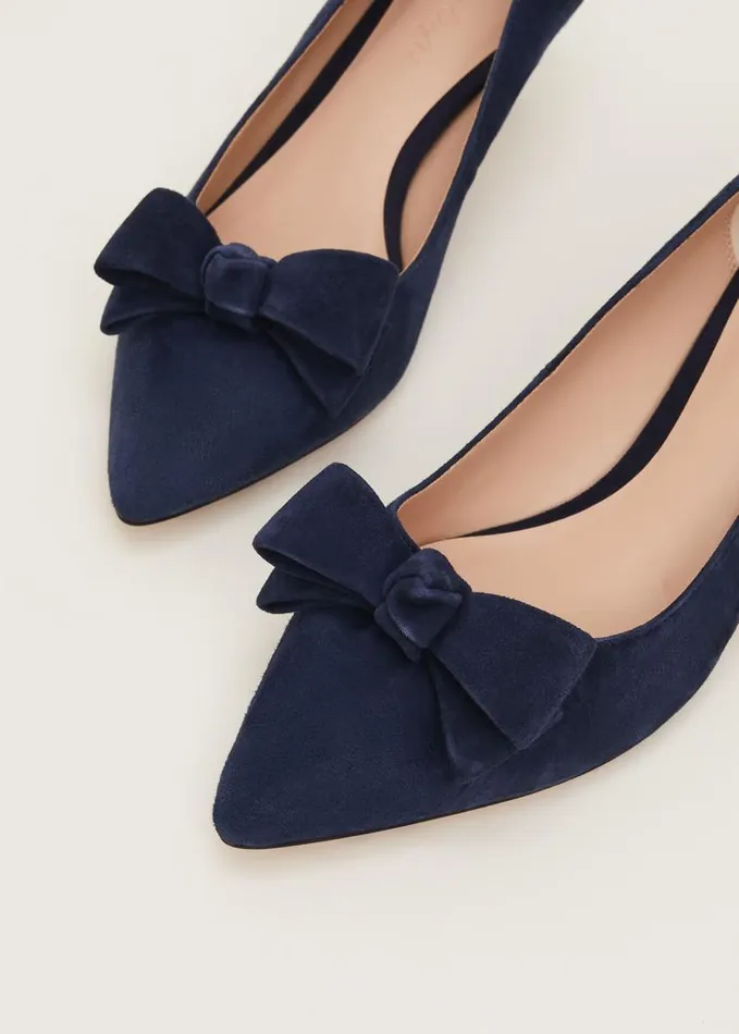 Phase Eight Structured Bow Kitten Heel Navy Women Occasion Shoes