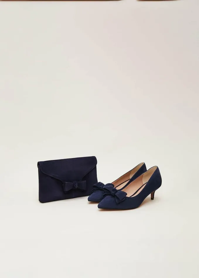 Phase Eight Structured Bow Kitten Heel Navy Women Occasion Shoes