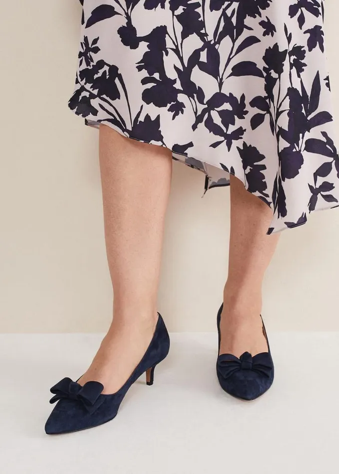 Phase Eight Structured Bow Kitten Heel Navy Women Occasion Shoes