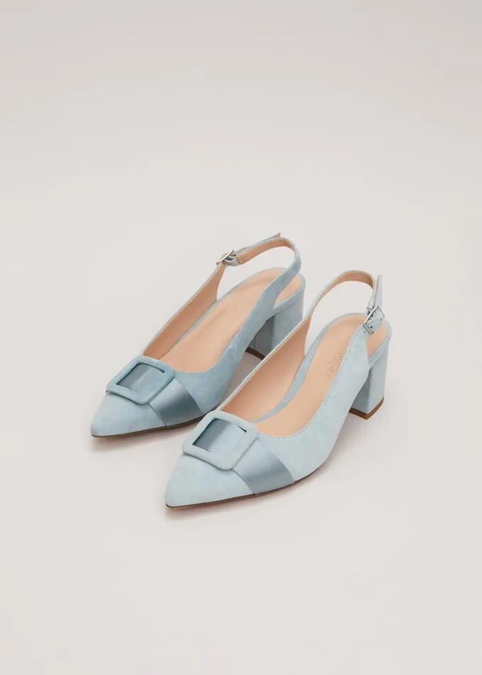 Phase Eight Suede Buckle Block Heel Shoe Light Green Women Occasion Shoes