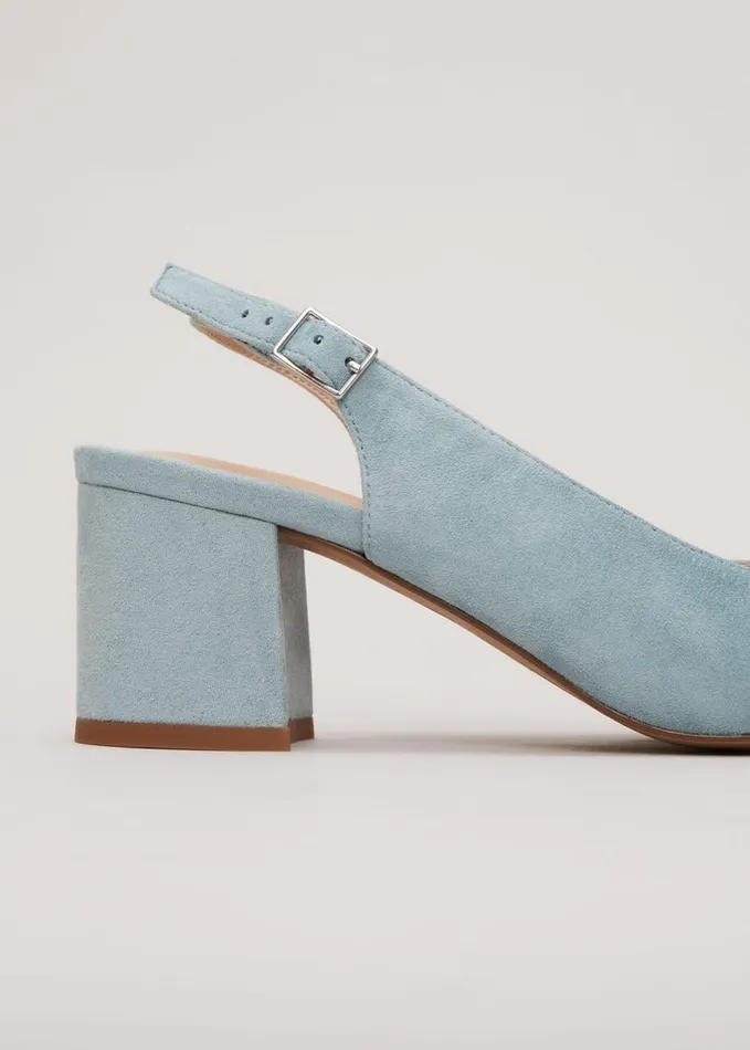 Phase Eight Suede Buckle Block Heel Shoe Light Green Women Occasion Shoes