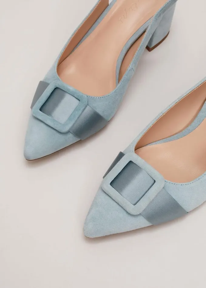 Phase Eight Suede Buckle Block Heel Shoe Light Green Women Occasion Shoes