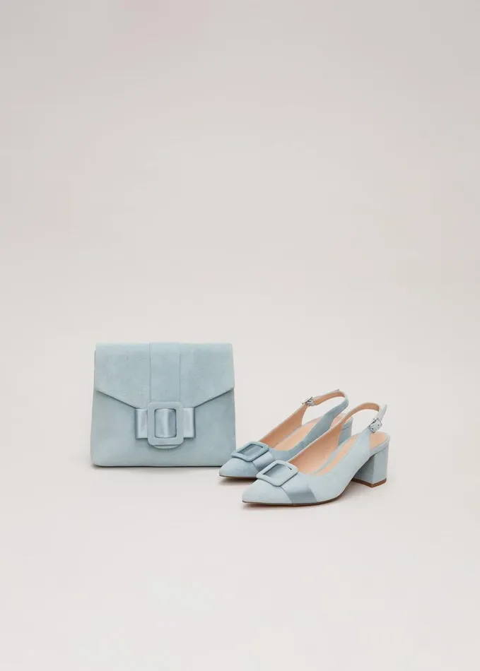 Phase Eight Suede Buckle Block Heel Shoe Light Green Women Occasion Shoes