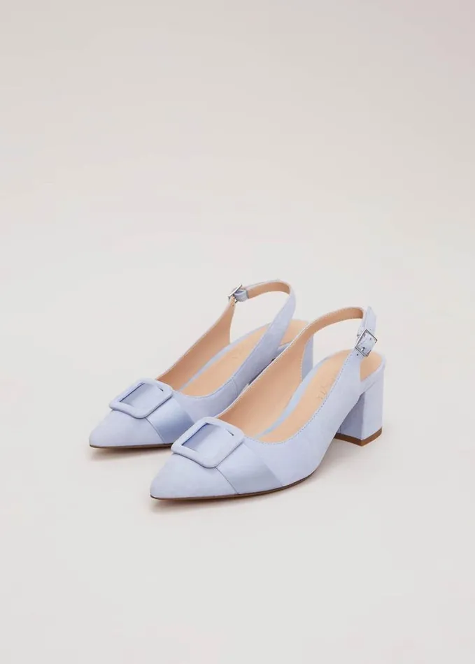 Phase Eight Suede Buckle Block Heel Shoes Pale Blue Women Occasion Shoes