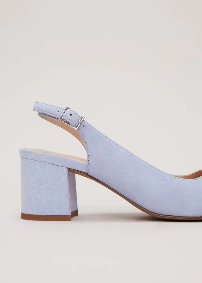 Phase Eight Suede Buckle Block Heel Shoes Pale Blue Women Occasion Shoes