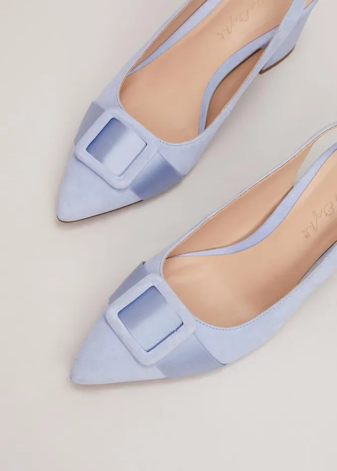 Phase Eight Suede Buckle Block Heel Shoes Pale Blue Women Occasion Shoes