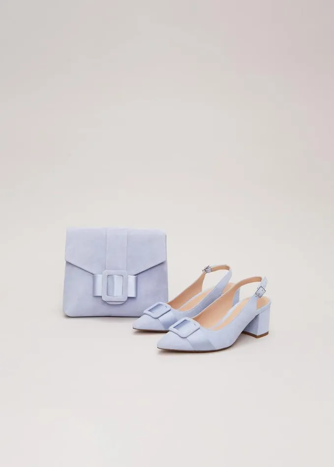 Phase Eight Suede Buckle Block Heel Shoes Pale Blue Women Occasion Shoes